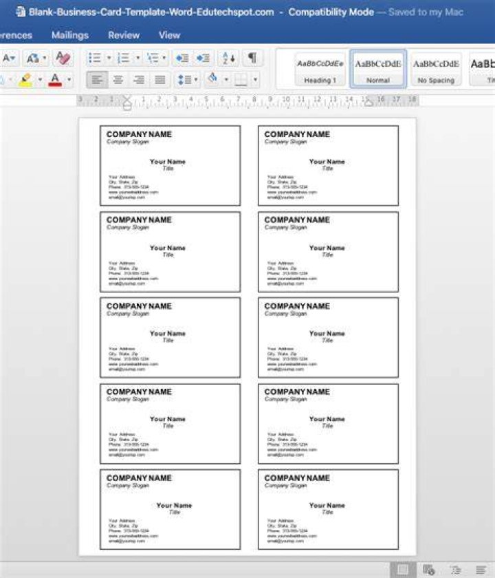 business card template word
