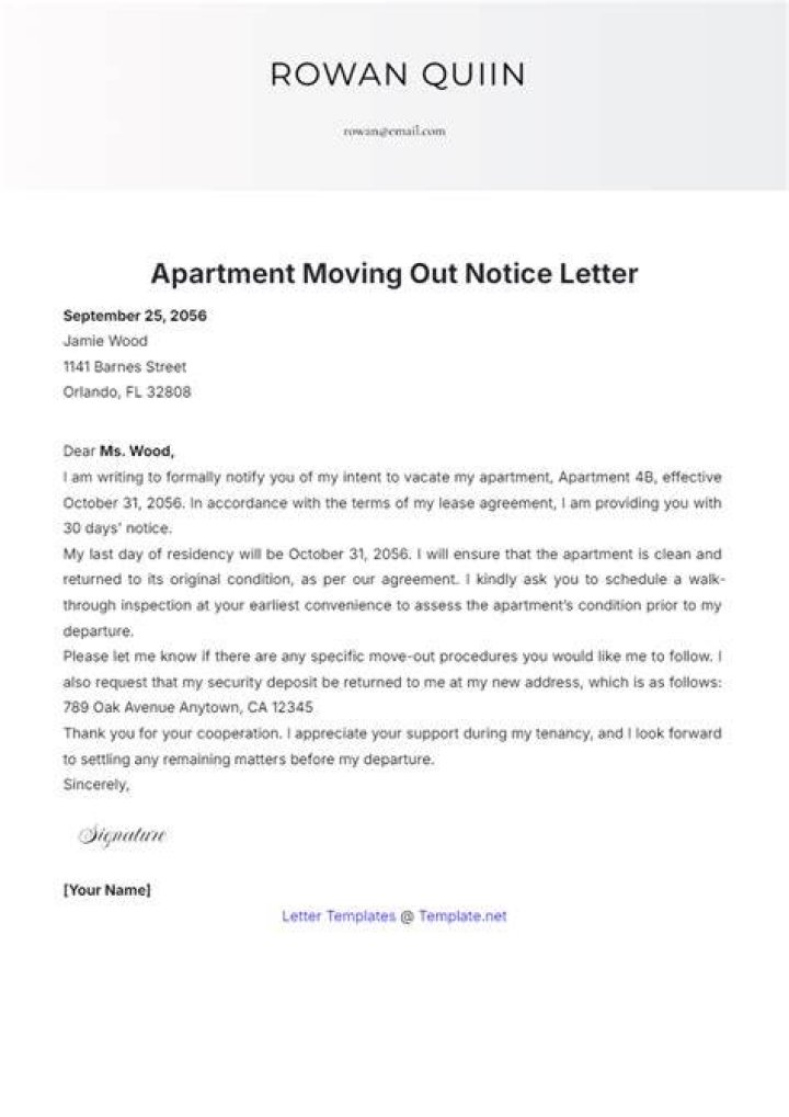 moving out notice letter
