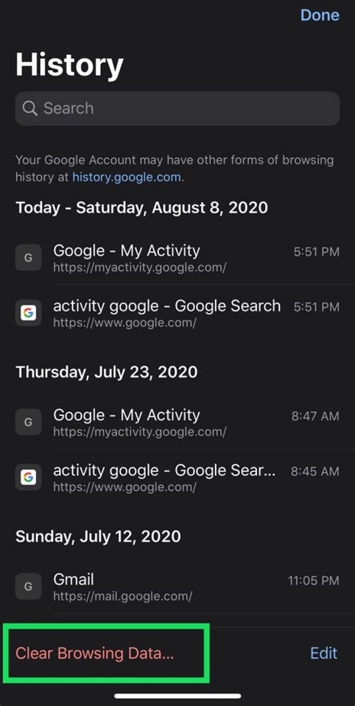 my history on my phone