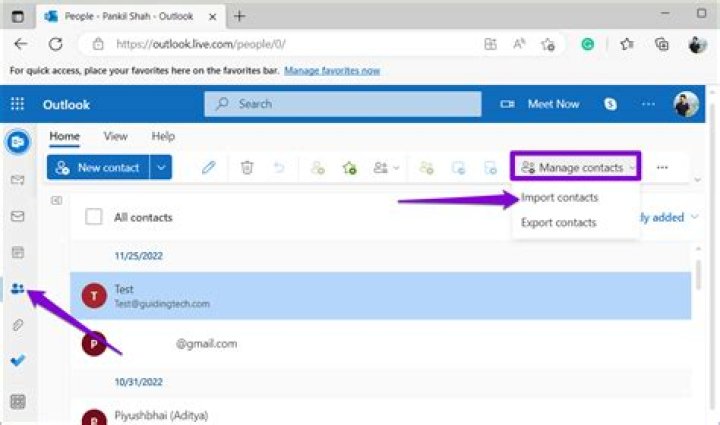 outlook contacts