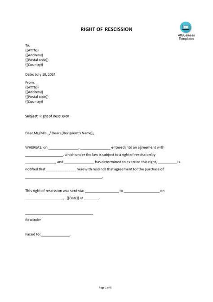 Right Of Rescission Right Of Rescission