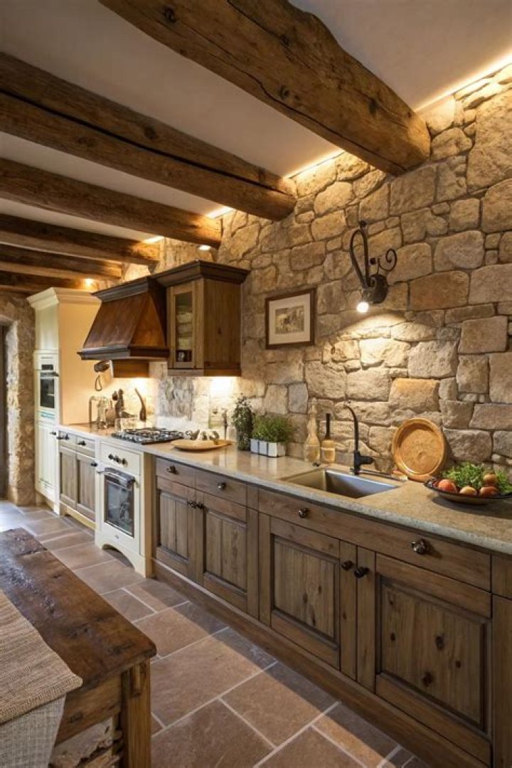 rustic stone backsplash