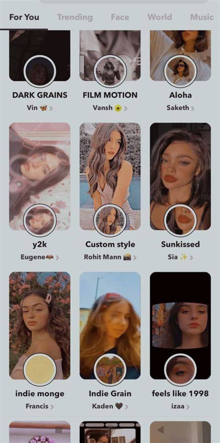 snapchat filter names
