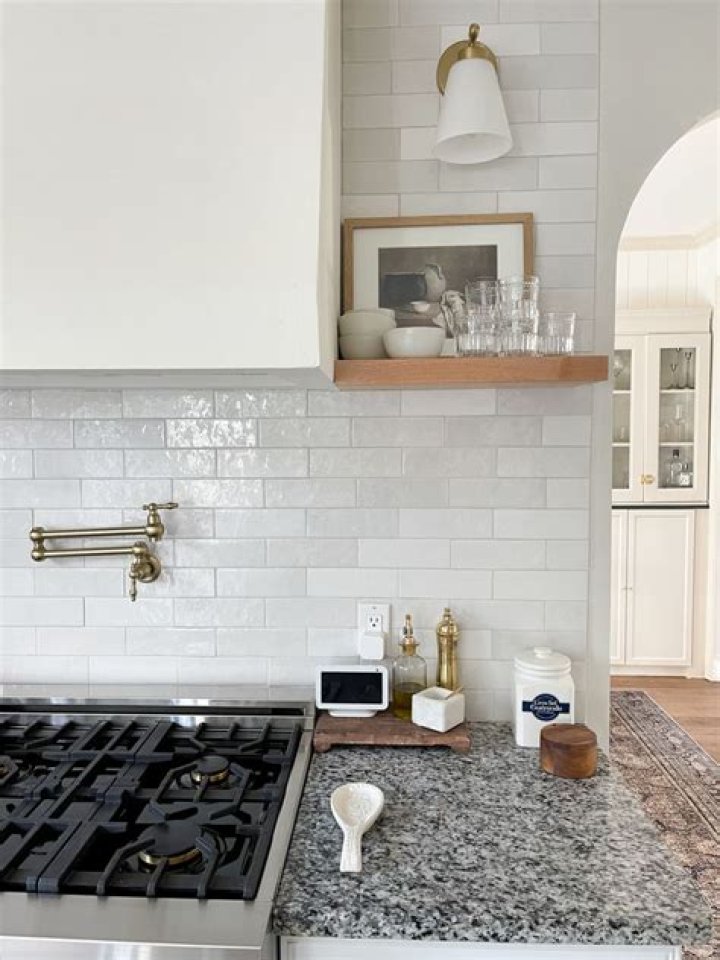 white tile backsplash kitchen